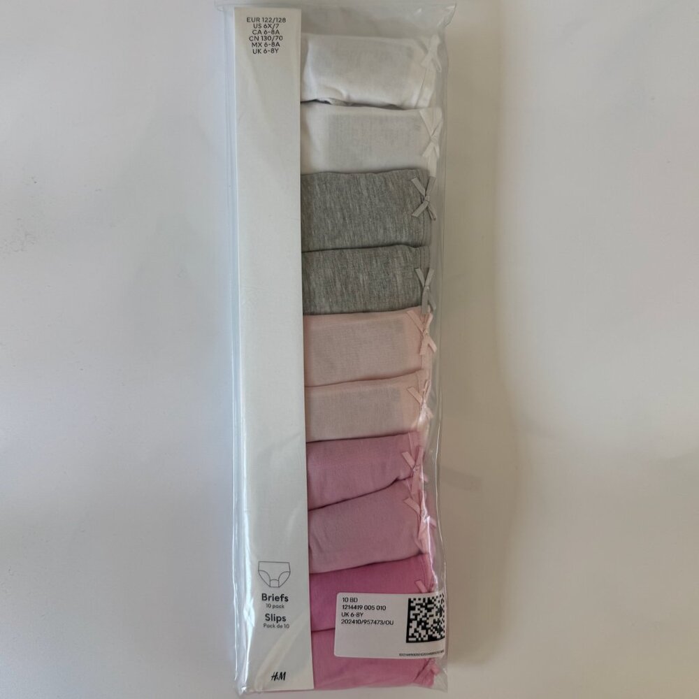 H&M Girls Briefs 10-Pack- Pink, Grey, White (BNWT Never Opened)